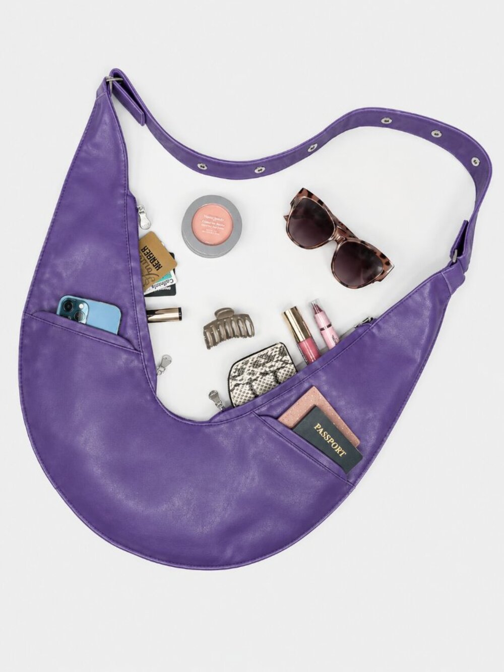 Sash Purple Crossbody Bag Vegan Leather Adjustable